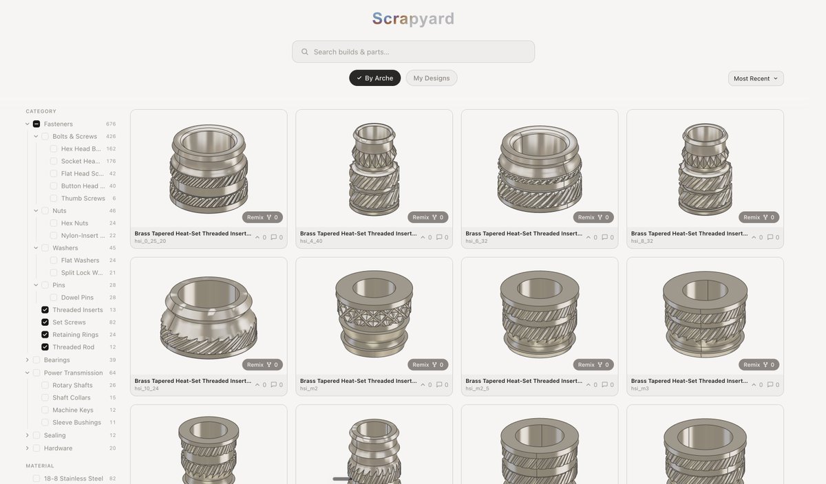 archedotco's tweet photo. Design for Manufacturability is what really matters in the end, so we've integrated hundreds of real catalog STEP parts directly into Smith's model reasoning. Design with real parts! https://t.co/OVqCGf2yB0