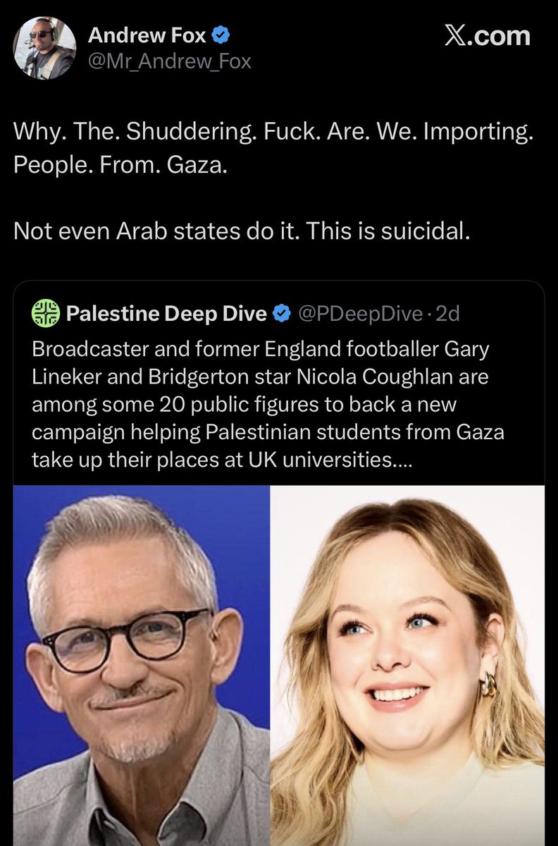 academic_la's tweet photo. What a mask off moment. People like this support the genocide in Gaza and do not support allowing them safe haven anywhere. They just want them all dead. https://t.co/vPaxUmpNrY