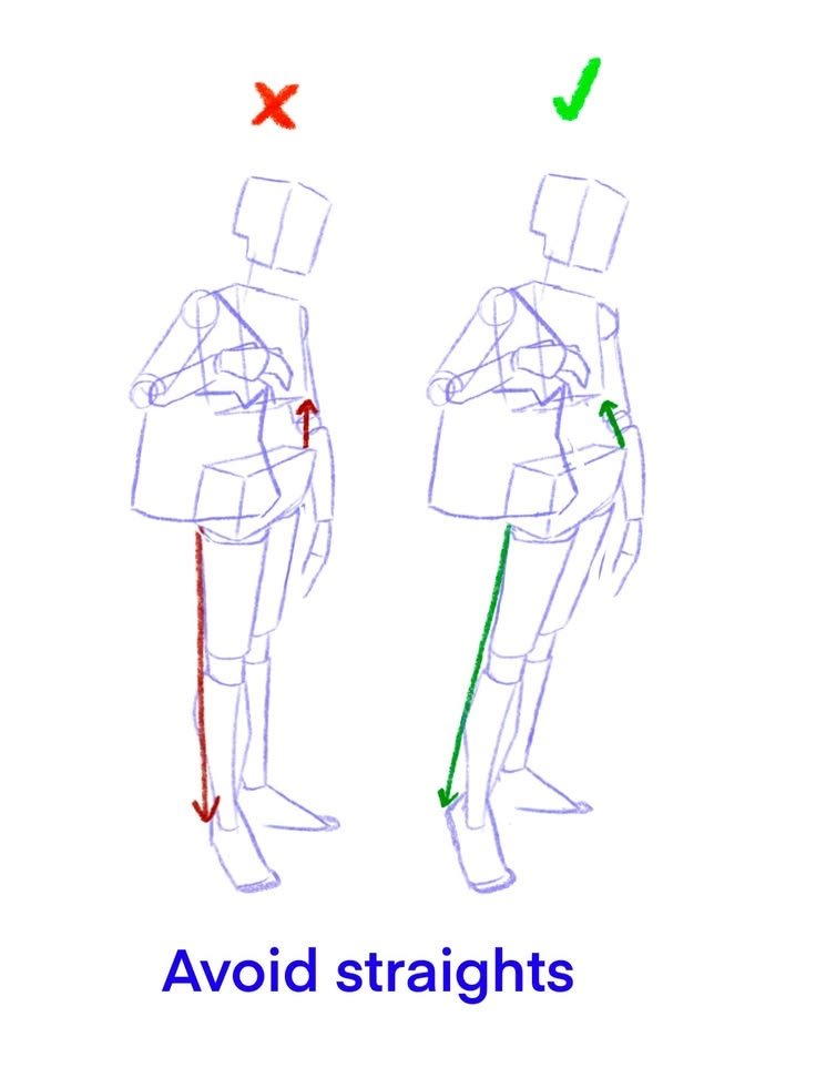 R3nderLab's tweet photo. Use opposing curves through the torso and legs to make poses feel natural https://t.co/p0z72l2VG8