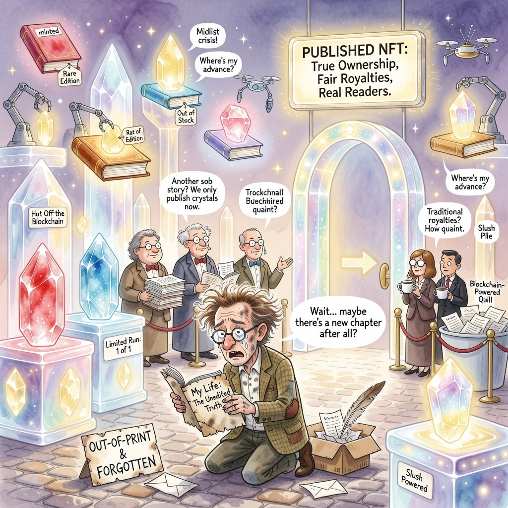 publishednft's tweet photo. This is the industry right now: a raw memoirist realizing their out-of-print book vanished forever. π There's a better path β real ownership, fair royalties, and readers who actually find you. #BookTwitter #WritingCommunity #Publishing #Web3 #PublishedNFT https://t.co/oC8PHPwtFy