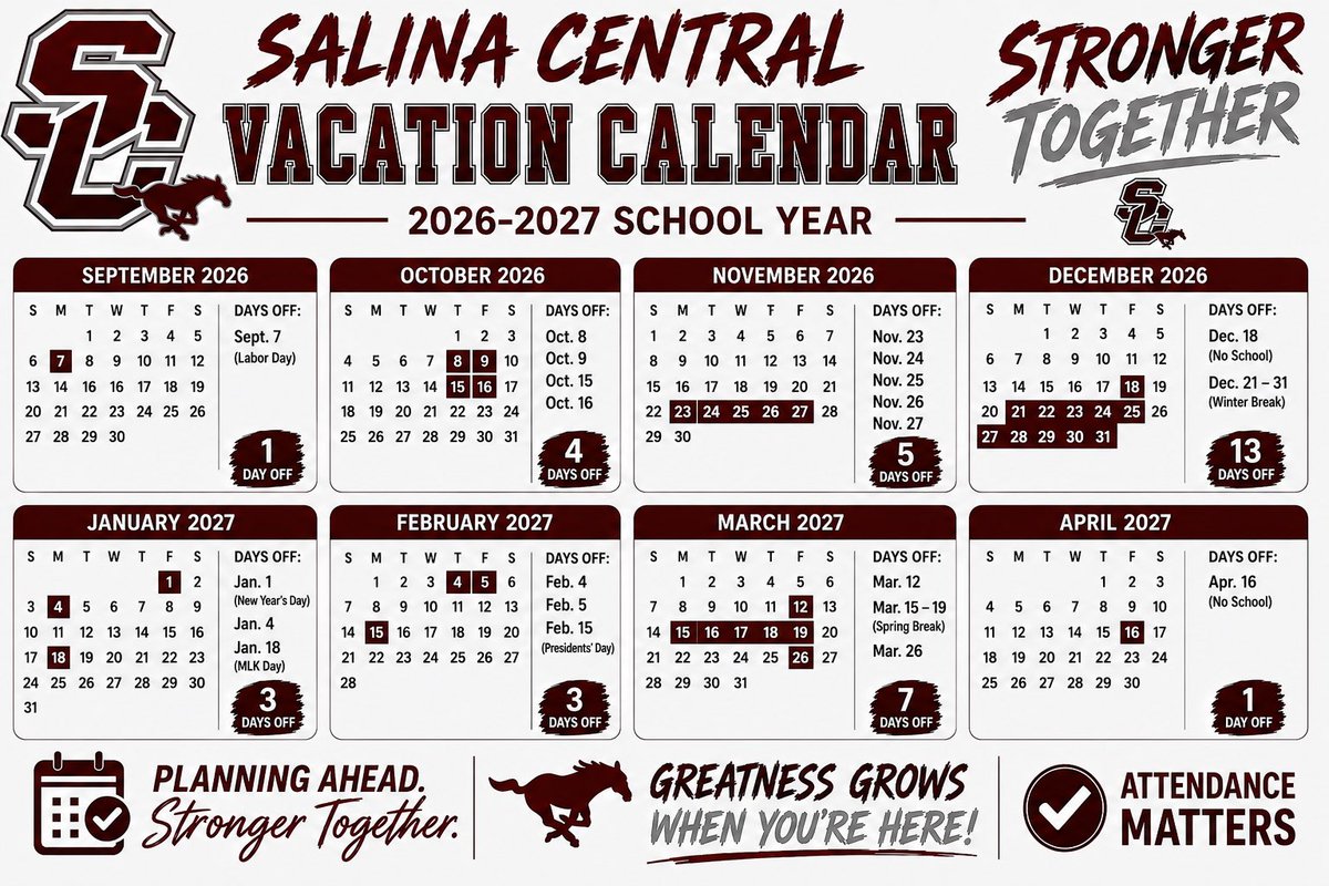 SC_Mustangs's tweet photo. Attendance Matters for student success! Please use this calendar to plan your trips/vacations when your student is not in season. Go mustangs! https://t.co/Ns4NCN0YCz