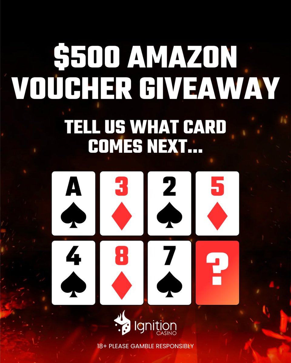 IgnitionCasino's tweet photo. 🙏 $500 AMAZON VOUCHER 🤩

We're giving you the chance to win a $500 AMAZON VOUCHER!

To enter:

- Like and share this post 🤞
- Comment your Ignition USERNAME (not email) ✅
- Comment what the answer is to the puzzle! 😳

Winner announced August 4th.

Must be USA based, 18+ with a min. $10 deposit on Ignition in the last 7 days.

Good luck!