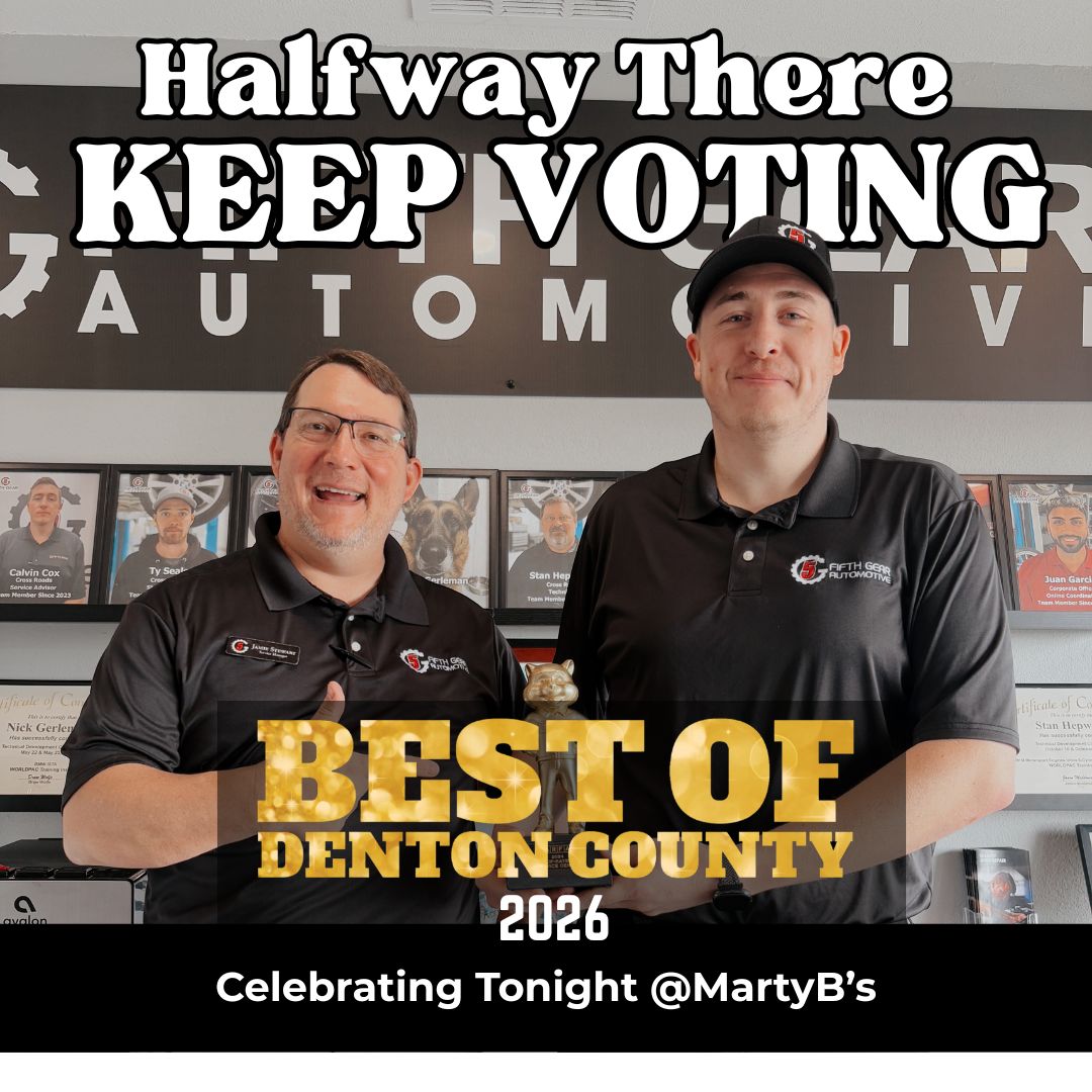 FifthGearAuto's tweet photo. 🚗 Fifth Gear is neck-and-neck for Best Auto Repair Shop in Best of Denton County 2026! Vote now and RT to help us cross the finish line. We’ll celebrate at MartyB’s with other finalists.

Vote Here: https://t.co/i8MXoZvjAQ https://t.co/oBRnL7f3oL