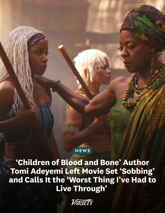 Variety's tweet photo. “Children of Blood and Bone” author Tomi Adeyemi says the upcoming movie adaptation was “the worst thing I have ever had to live through” and “I never want to hear about this project again.”

"I'm only going to speak about what happened after I left that set of my own film adaptation, hyperventilating and sobbing, and there are many witnesses, so it's not really a secret. I came back to America and suffered such severe somatic pain and so many panic attacks, and I knew it was so bad that I would never ever be able to watch this film, and I made peace with that. But as it is being marketed, and as I am still being antagonized behind the scenes, which is where I hoped all of this would stay, it's become apparent to me that that reality needs to at least be made known, so that you guys can understand how this film, which I worked on to make it a little better for us to be alive, is also the worst thing I have ever had to live through. I don't wish to speak on it anymore..."

https://t.co/ZipW8ODmEm
