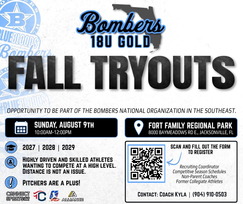 FLBombersGold18's tweet photo. Opportunity to be part of the Bombers Fastpitch Organization here in the Southeast. Please register via QR code or with the link below. Reach out for information on additional date offered.

🗓️Sunday, August 9th #bombersfastpitch 
🔗 https://t.co/ys6SRBPOnu https://t.co/Nkn3X7pQA7