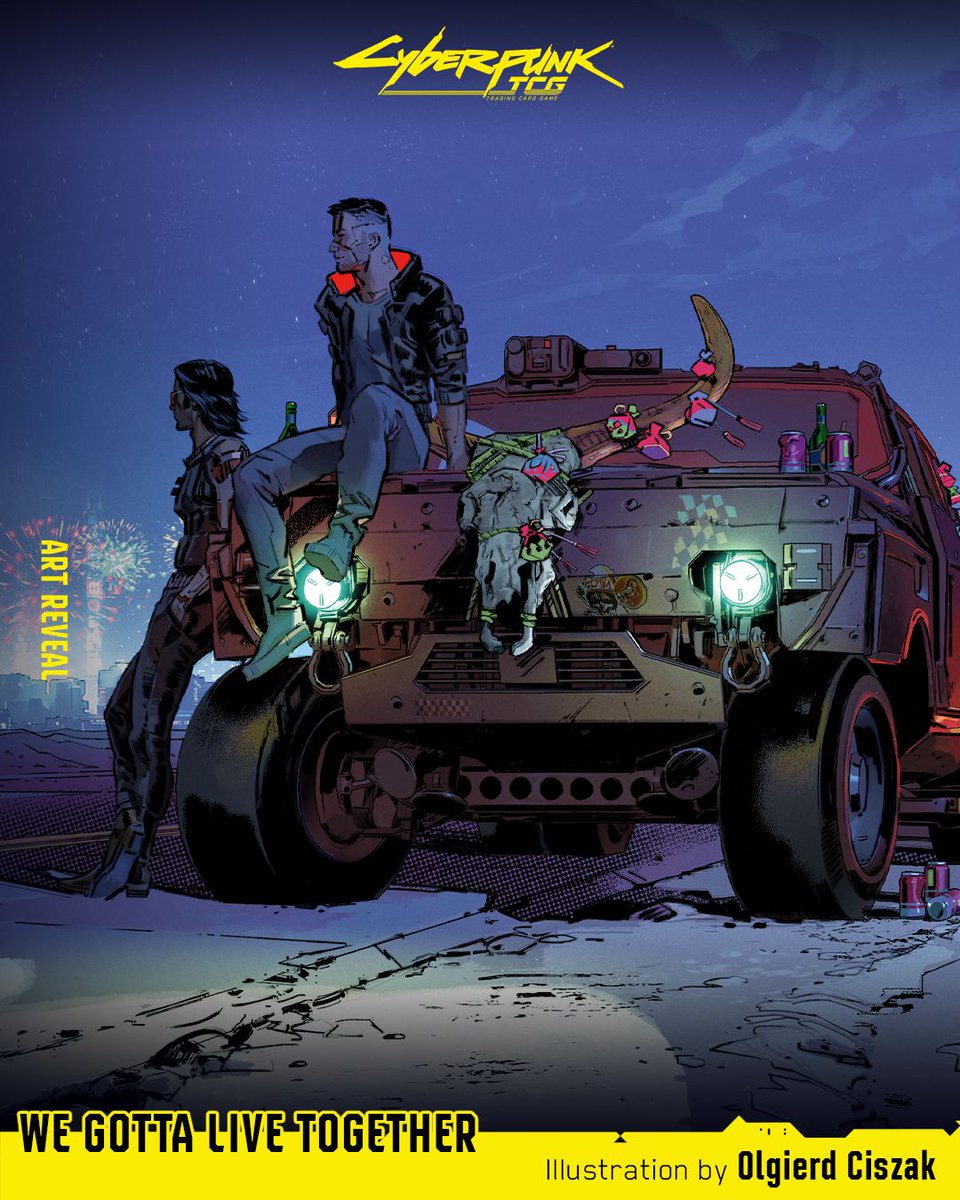 Cyberpunk_TCG's tweet photo. Choosin’ the bumpy road ain’t bad, you just gotta have each other’s backs.

We Gotta Live Together, illustrated by Olgierd Ciszak.

Find your local Cyberpunk TCG store here👇🔗 https://t.co/XtMGZjoY6m