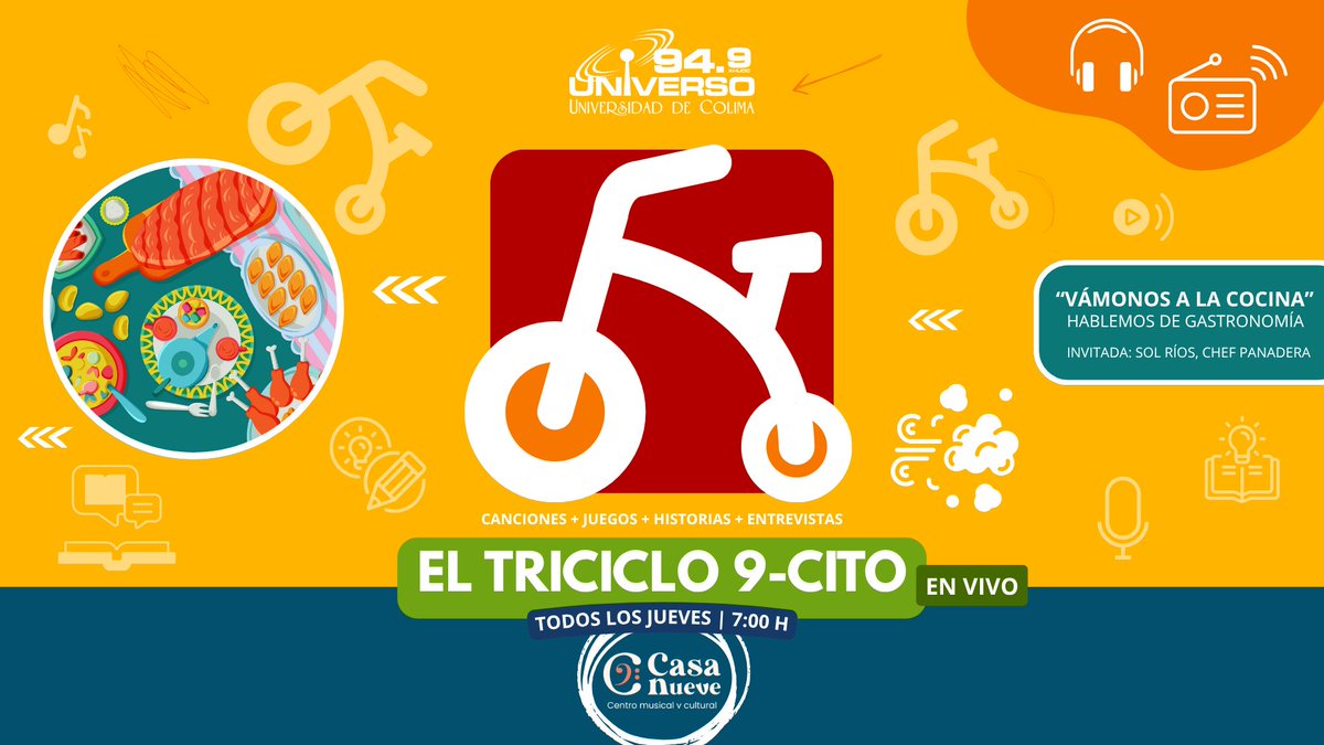 UNIVERSO949's tweet photo. A los peques que les encanta la cocina, ¡también le encantará el triciclo nuev9cito de esta semana!

Escucha a la invitada Chef Sol Ríos, con quien hablaremos de gastronomía, ¡y toda la magia que pueden hacer con las manos y los mejores ingredientes!

▶️ https://t.co/EqMWb8lg0x https://t.co/4TCcmqRWp1