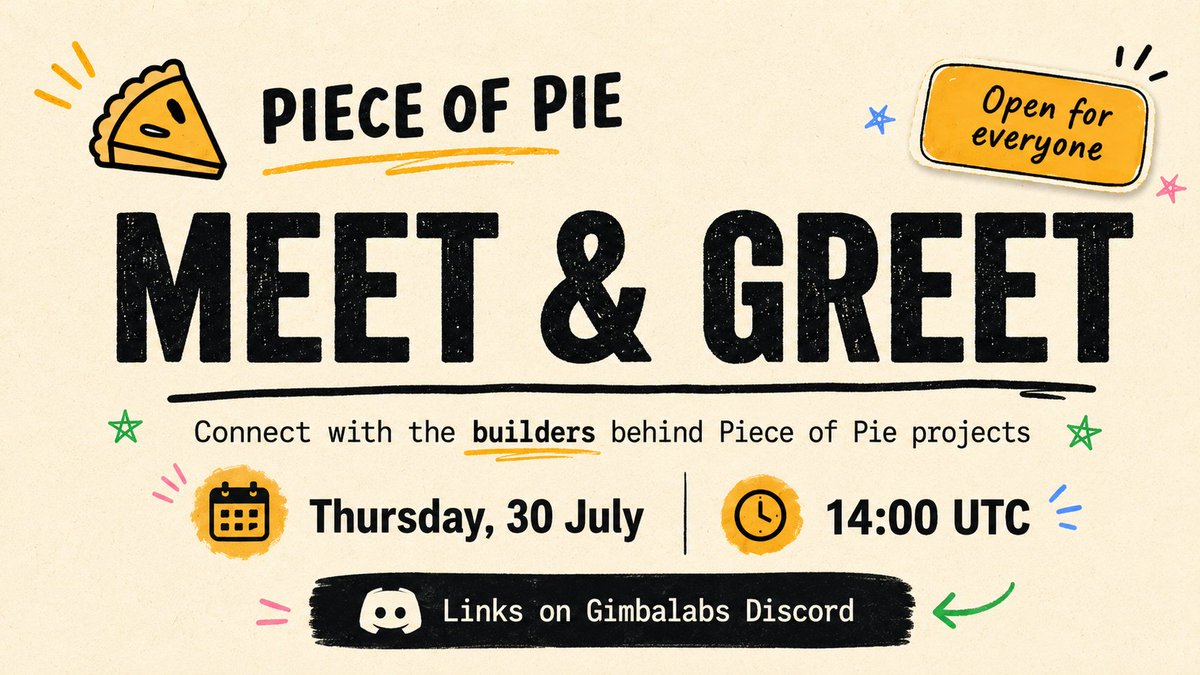 gimbalabs's tweet photo. Meet the builders behind the Piece of Pie Hackathon.

Discover what they built, ask questions, share feedback, and find potential collaborators.

Thursday, 30 July · 14:00 UTC
Join through the events section on Gimbalabs Discord.
Open to everyone. https://t.co/XPIzLzmtv6