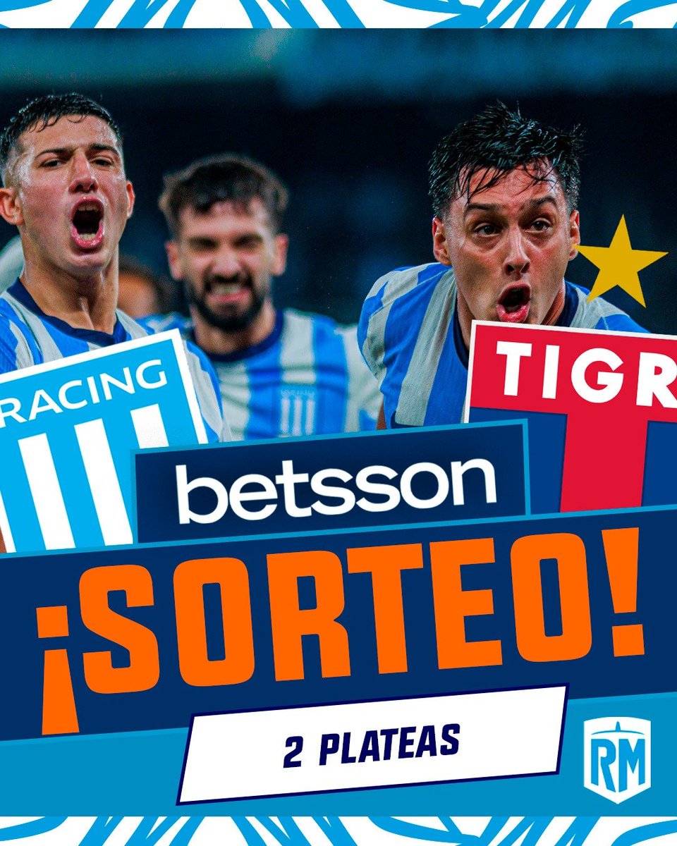 RacingManiacos's tweet photo. ¡¡TREMENDO #SORTEO!! 💣🔥

🏆 ¿QUERÉS GANAR PLATEAS PARA EL PARTIDO ENTRE #RACING - #TIGRE? 🎟️

👉 Seguí a @Racingmaniacos y a @Betsson_ARG.

👉 Dale RT y etiquetá a tus amigos

✅ ¡LISTO! El viernes anunciamos al ganador.

📍 Sólo válido para PBA, y el ganador y su acompañante deben tener 18 años o más.