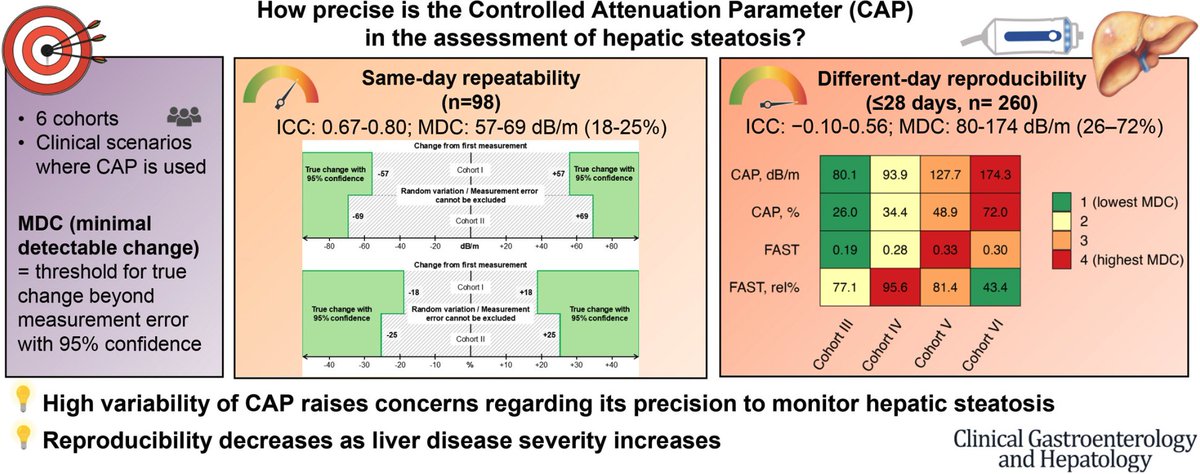 ReibergerThomas's tweet photo. Dr. Georg Semmler of @MedUni_Wien and Maja Thiele studied:
#Reliability of Hepatic #Steatosis Quantification by Controlled Attenuation Parameter (#CAP) by Fibroscan #VCTE in Steatotic Liver Disease (#SLD)
full study in @AGA_CGH
https://t.co/yKwz4EbCNC https://t.co/nU6rauwM3z