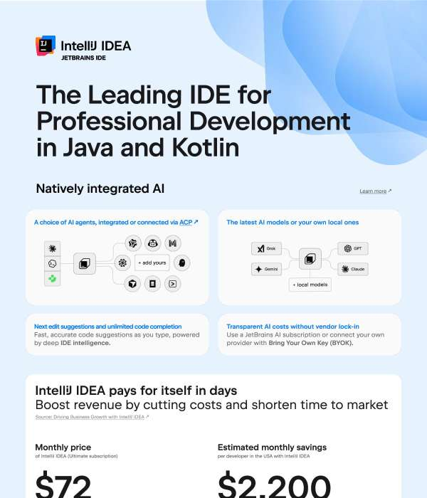 marktevans's tweet photo. AI coding assistance shouldn't mean vendor lock-in or code leaving your control. 🔒 Ask us how IntelliJ IDEA lets developers pick their AI agent and bring their own key. @JetBrains https://t.co/llin9raB4Q