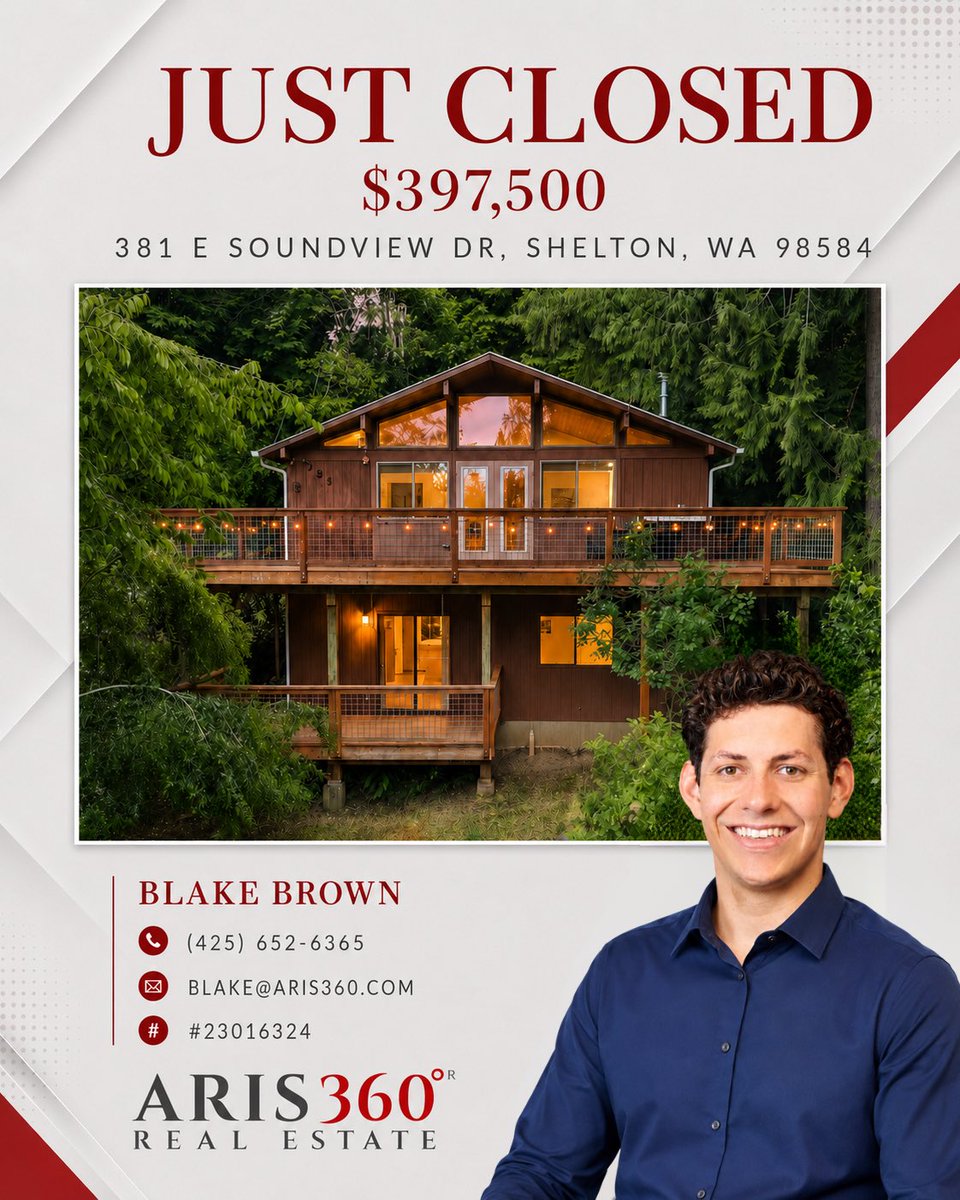 aris360llc's tweet photo. 🏡 Just Closed! Congratulations to our sellers on the successful sale of 381 E Soundview Dr, Shelton, WA! 🎉

We’re grateful to have represented them through every step of the process. Thinking about selling? We’d love to help you achieve your real estate goals.

Blake Brown
(425) 652-6365
Blake@aris360.com
NMLS#2538087

#JustClosed #Sold #Aris360 #WashingtonRealEstate