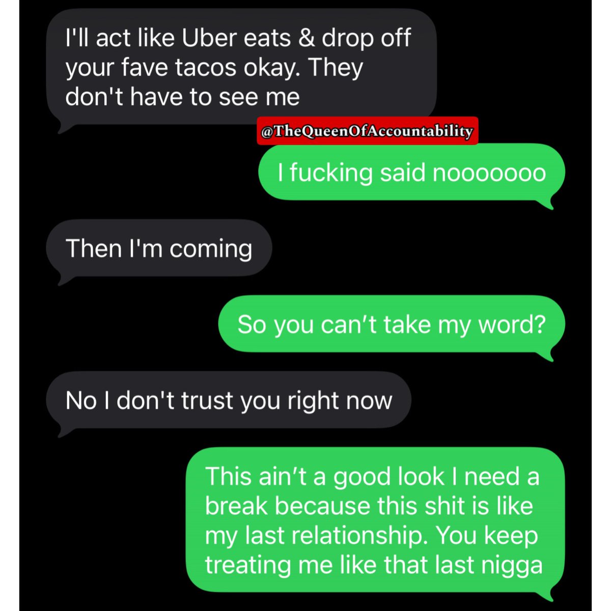 celebriD's tweet photo. This was sent to me, and I was asked if I think he overreacted by breaking up with her. Absolutely not. He told her his mom and aunt were visiting, he wasn’t ready for her to meet them, and repeatedly told her not to come over. Instead of respecting his boundary, she accused him of having another woman there, demanded pictures for proof, gave him five minutes to prove himself, showed up anyway, and even admitted to looking through his blinds. 🚩

Having trust issues from a previous relationship does not give you permission to violate someone else’s boundaries. Men are allowed to say NO too. If a man showed up at a woman’s house after repeatedly being told not to come and looked through her blinds, people would call it exactly what it is: predatory and crazy behavior. He saw the red flags four months in and walked away. I don’t blame him. Would you have ended it too?