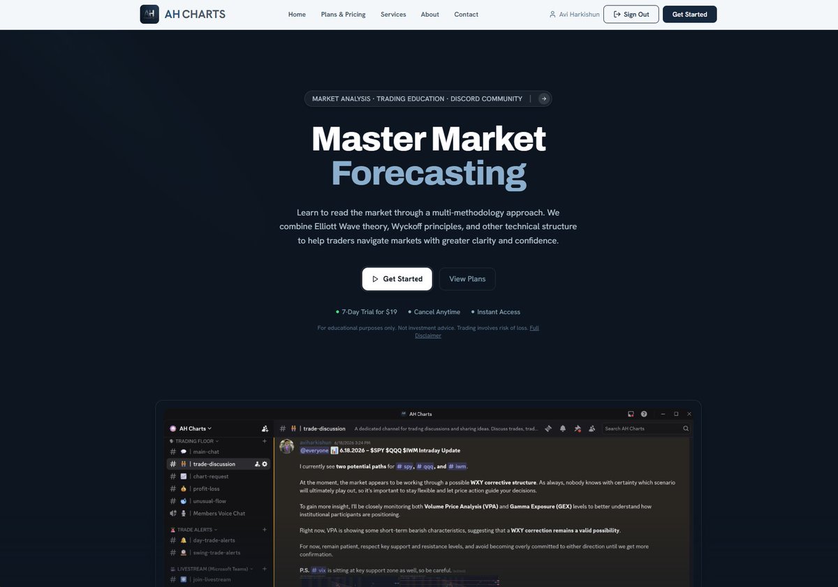 AHCharts's tweet photo. My Recent Recap of Analysis shared in AH Charts Private Discord Community

I’ve shared only a small sample of the analysis provided inside the AH Charts Discord, including $META, $MU, $INTC, $NFLX, and $TSLA. I could share much more, but the point is this:

AH Charts has achieved a 73% forecasting accuracy rate for price direction.

Our analysis is built around data-driven decision-making, supported by rigorous research and updated with real-time market data to help produce timely, well-informed forecasts.

The AH Charts Discord is designed for serious aspiring and advanced traders and investors. It is not a community for people who only want alerts or trades to copy.

It is for those who want to:

☑️ Understand market structure
☑️ Learn how to analyze price action
☑️ Develop stronger trading skills
☑️ Make informed, independent decisions
☑️ Improve as traders and investors over time

The goal is not to tell you what to trade. The goal is to help you understand what the market is doing and why.