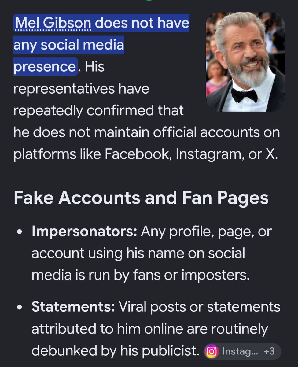Darodriguez776's tweet photo. @_melgibson1_ Mel Gibson has no social media presence whatsoever. 

If you're going to support him, do so by making it clear in your name that you're a fan/supporter account. https://t.co/fsKM7mvaei