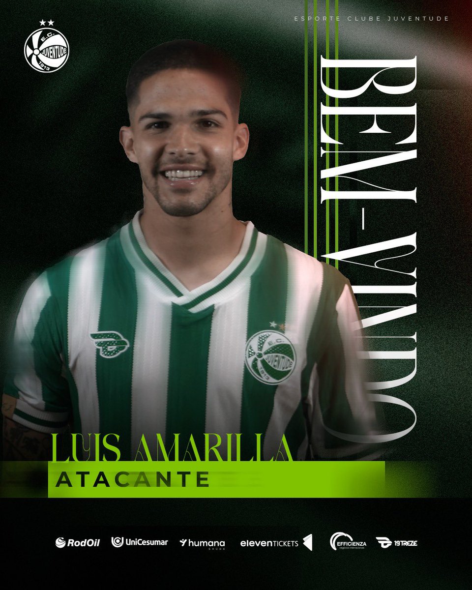 ECJuventude's tweet photo. Luis Amarilla é Ju 🇳🇬 

O atacante paraguaio, de 30 anos, chega com contrato de empréstimo do Cerro Porteño até o final da temporada. 

O jogador está à disposição do técnico Maurício Barbieri para os próximos desafios. 

🔗 Mais no site: https://t.co/u1I5iyVaxj 

#Juventude #ECJ https://t.co/nYqyk9zY5X