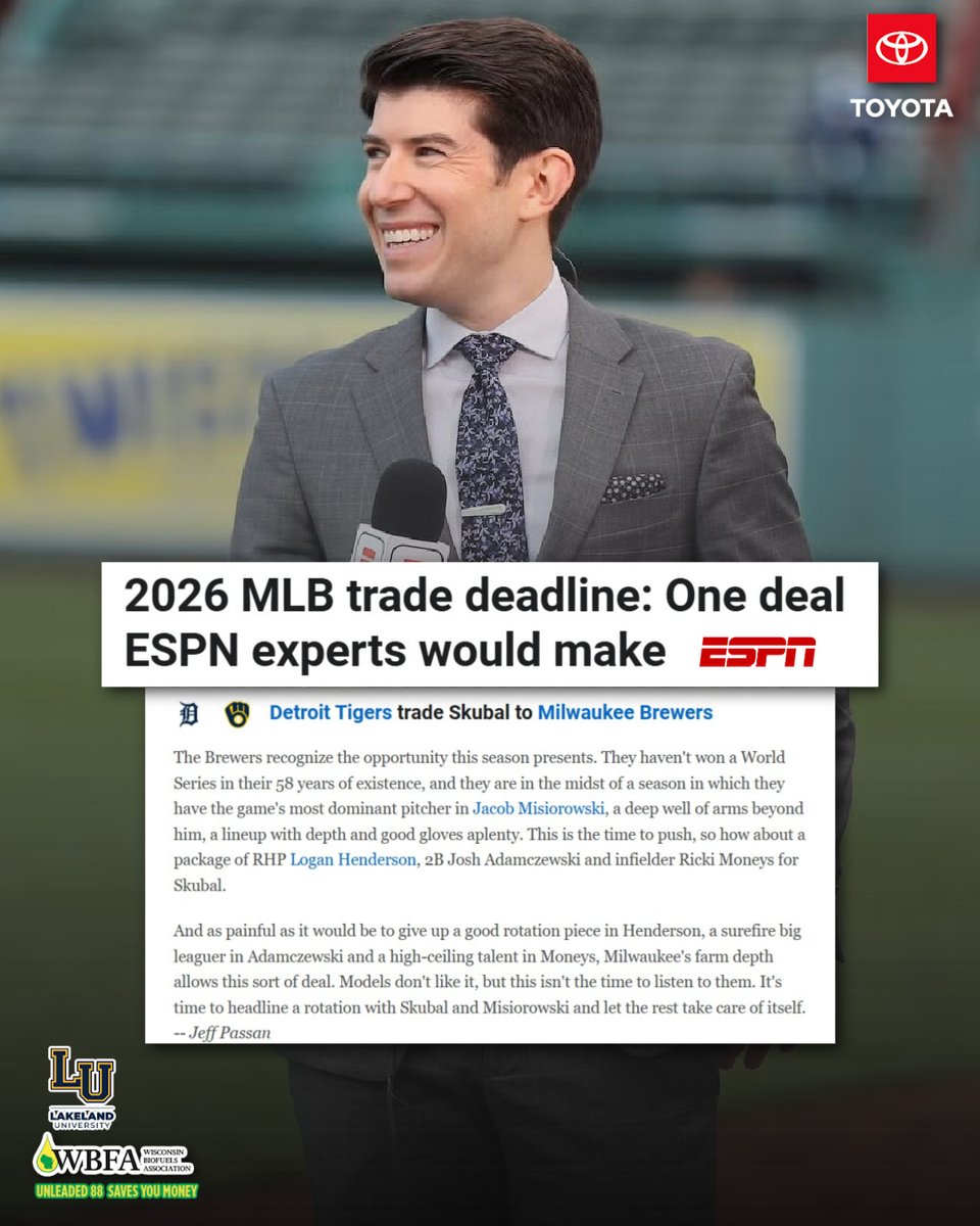 ESPNMilwaukee's tweet photo. Tarik Skubal to the #Brewers? @JeffPassan would make the deal 👀 #ThisIsMyCrew https://t.co/aMshbmJ4n0