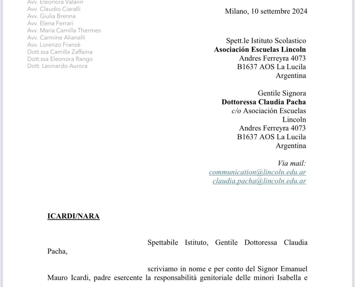 SandraRosana17's tweet photo. PAPELETA MATA RELATO
@Moria_Casan @angiebalbiani @FatimaSilva_Ma 
Las abogadas 🇮🇹 notificaron al colegio que Mauro Icardi no consentía la inscripción al colegio. https://t.co/aGbCAgNxRG