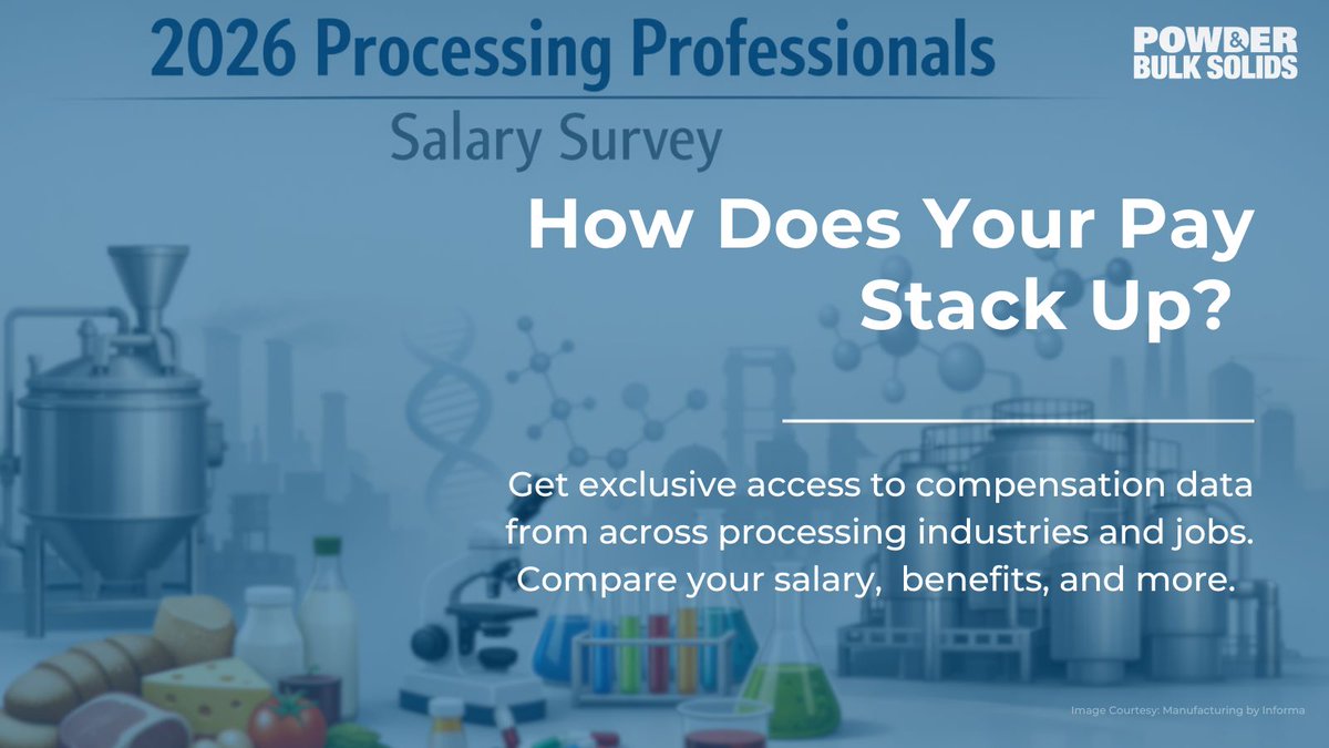 PowderBulkSolid's tweet photo. Are you being paid what you're worth? 💼

Our 2026 Processing Professionals Salary Survey is here with exclusive compensation data from nearly 300 industry peers. Discover where your salary stands against role-specific benchmarks across processing industries.

Inside the report: ✅ Median salaries by experience level, job title, and company size ✅ Benefits comparison: stock options, profit sharing, parental leave ✅ Real job satisfaction and employment outlook data

Whether you're preparing for your next performance review or exploring new opportunities, this data gives you the competitive edge you need.

Register now for free access to the complete 2026 survey results and see how you compare: https://t.co/KIBjyNgEYz
