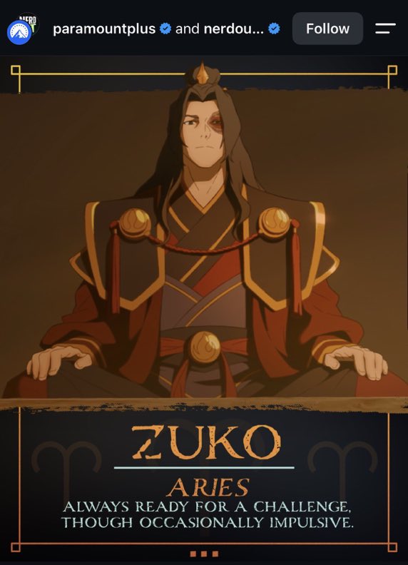 MaikoDaily's tweet photo. If Zuko is an Aries, what does that make Mai? Let us know below! #maiko #atla https://t.co/JAGgxZuZcp