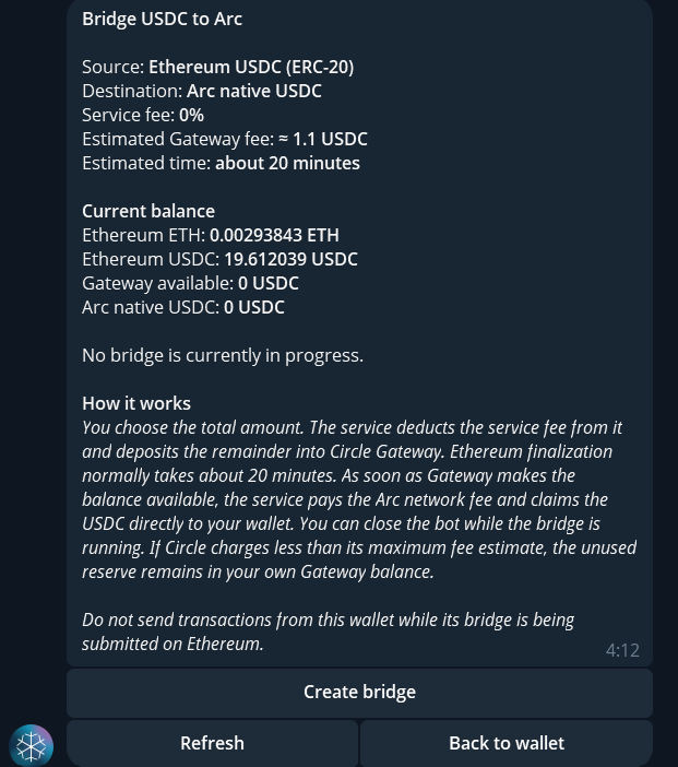 ArcticSnipe's tweet photo. 🧊 Update: USDC into @arc via Circle Gateway — and it works right now.

Not a third-party "bridge" (those burn your USDC with no mint — avoid them). This is Circle's own Gateway rail: burn-intent + Circle attestation, ~20 min, funds stay under Circle's contracts and your wallet the whole way. Try via Arctic.

https://t.co/Mbu5cV8br1