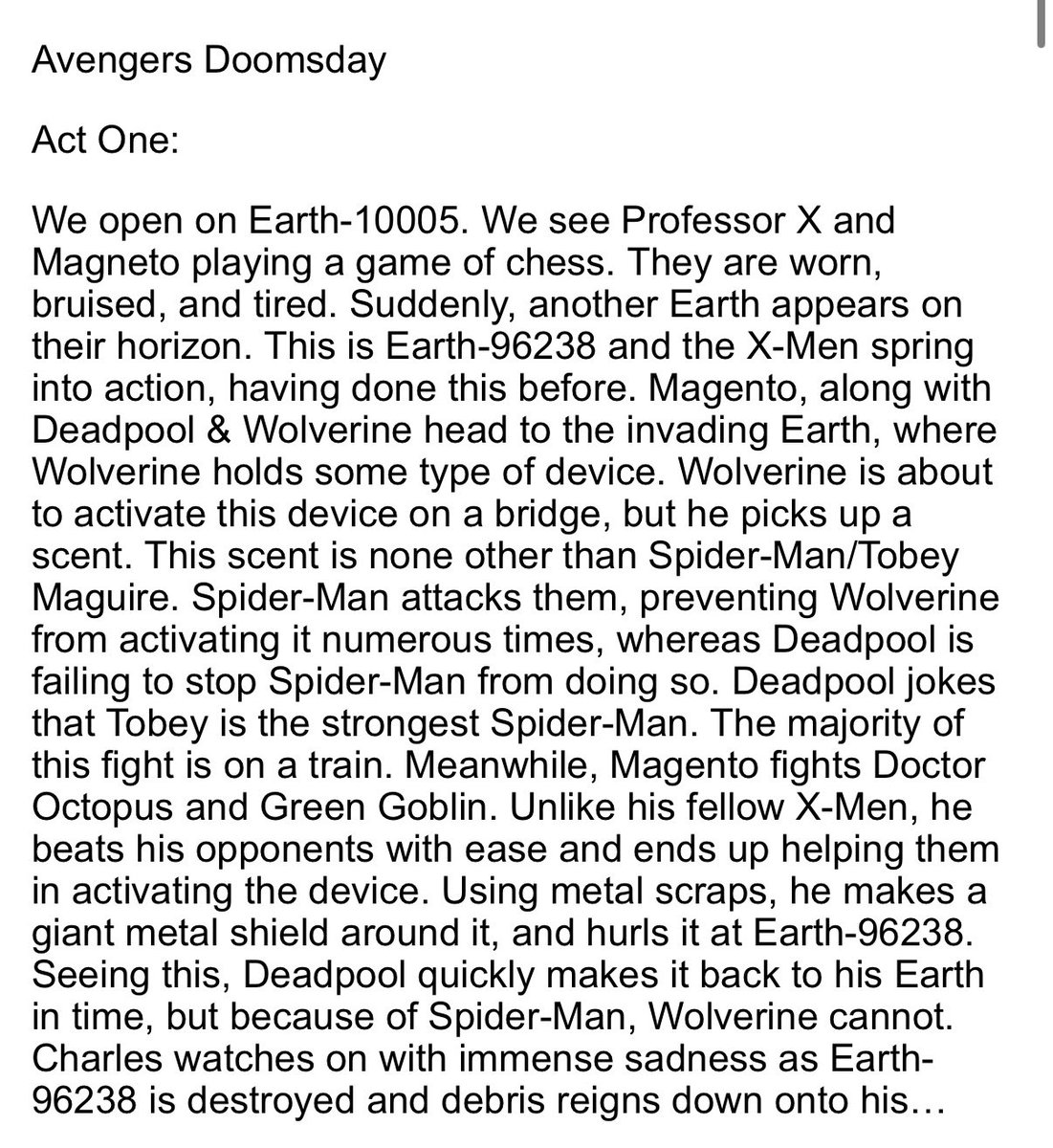 blondecashmoney's tweet photo. Avengers doomsday plot leak from the current cut ( Allegedly) https://t.co/GQUu7ub0ct