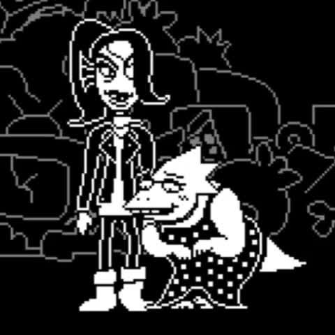thornymint's tweet photo. @etherian_heart nope, it’s Alphys and Undyne from Undertale https://t.co/EIJyUTdaZy