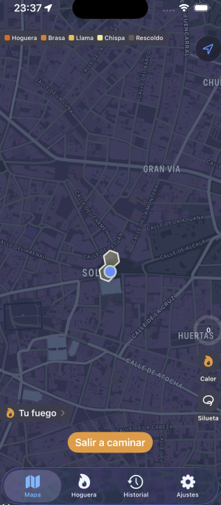 vg_codes's tweet photo. First screen of the app is alive 🔥

A map that "heats up" as you walk. The more you move, the more fire you build.

Still a long way to go, but seeing this on my phone for the first time hit different. https://t.co/snkiorGSww