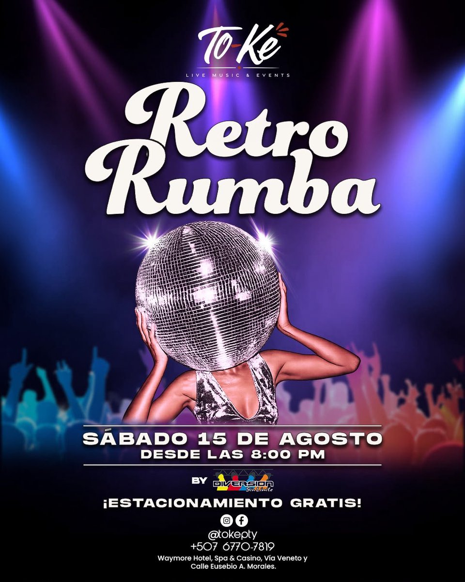 diversionpty's tweet photo. ¿TE GUSTA LO RETRO? Baila y diviértete con La Retro Rumba, sábado 15 de agosto, 8 pm, To-Ke de Waymore Casino.
Disfruta de lo mejor de la música retro, de todos los géneros musicales, en video, don otras sorpresas más.

¡ENTRADA Y ESTACIONAMIENTO GRATIS!

Reservas al 6770-7819. https://t.co/WGhITie9z9