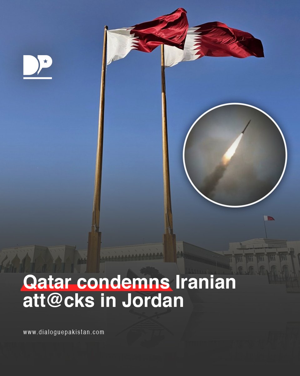 DialoguePak's tweet photo. Qatar Ministry of Foreign Affairs has “strongly” condemned the latest Iranian attacks in Jordan, calling them “a flagrant v!olation of its sovereignty and territorial integrity”.
#DialoguePakistan #Qatar #Condemned #IranianAttacks #Jordan #TerritorialIntegrity https://t.co/J7VZUygZ4D