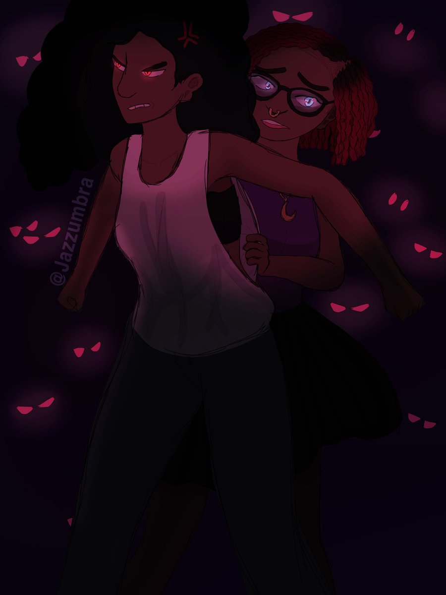 JazzUmbra's tweet photo. Trapped 🐍 

After entering a dark cave, Soraya and Desiree find themselves in danger surrounded by Soul Eaters. Refusing to die here, Soraya gears up to fight off the snakes and protect her friend from harm!

[#umbrasoulbound #originalcharacters #ocs #art #artmootsㅤㅤㅤㅤ ] https://t.co/ImFz2NOu17