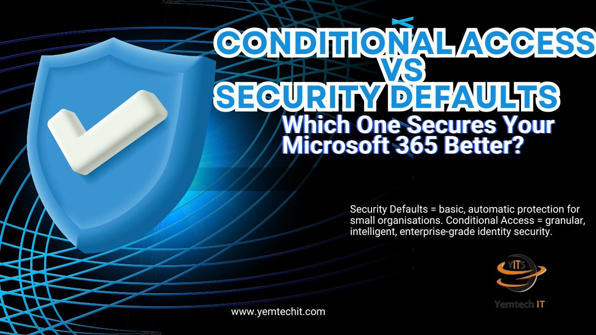 yemtechit's tweet photo. My first video as a Microsoft MVP is out! I break down Conditional Access vs Security Defaults and which one truly secures Microsoft 365 better. Link https://t.co/w6kqHrfEk3  Dive in and let me know your thoughts. https://t.co/Sw4jZP2ANY