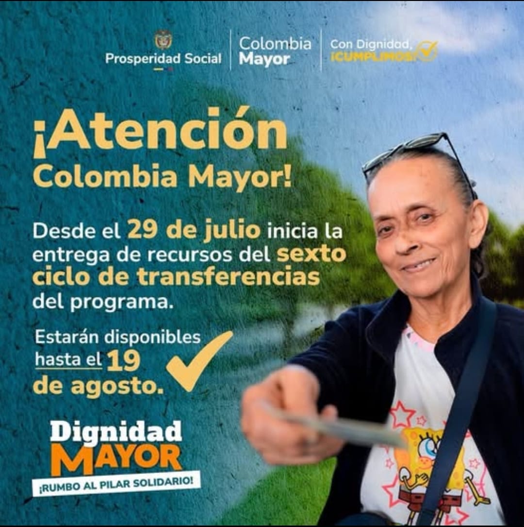 AlcaldiaMagui's tweet photo. ¡Atención! 👵👴 Desde hoy 29 de julio al 19 de agosto inicia el 6.º ciclo de #ColombiaMayor.  📍 Cobros presenciales en SuperGiros y SuRed.
📲 Si vinculaste tu cuenta en el Gestor Financiero, tu pago llega directo.  Trámites gratuitos y sin intermediarios.  #Nariño https://t.co/cJi0zbyOut