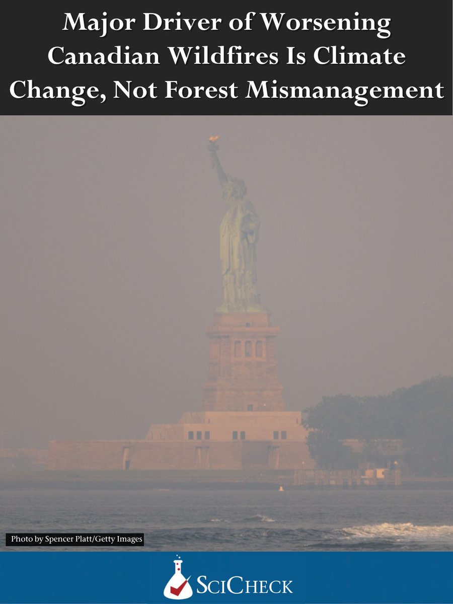 factcheckdotorg's tweet photo. Major Driver of Worsening Canadian Wildfires Is Climate Change, Not Forest Mismanagement

https://t.co/DgWRdIqRsw https://t.co/y6H1q92AGN