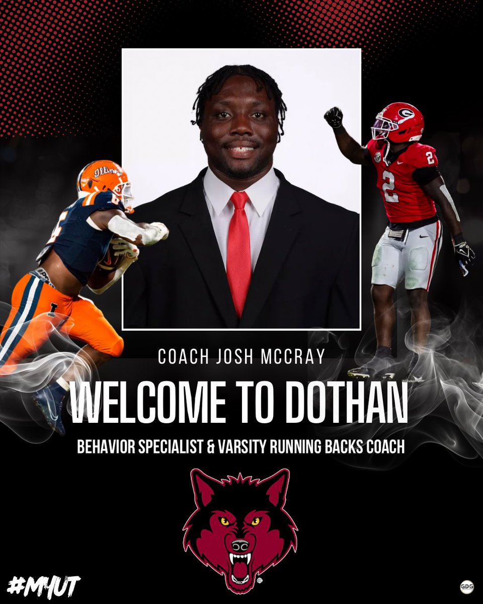 DothanWolvesFB's tweet photo. Dothan Football is proud to announce the hiring of Josh McCray as our new Varsity RB Coach & Behavior Specialist at DHS! #MYUT https://t.co/DkJ9OlUuyT