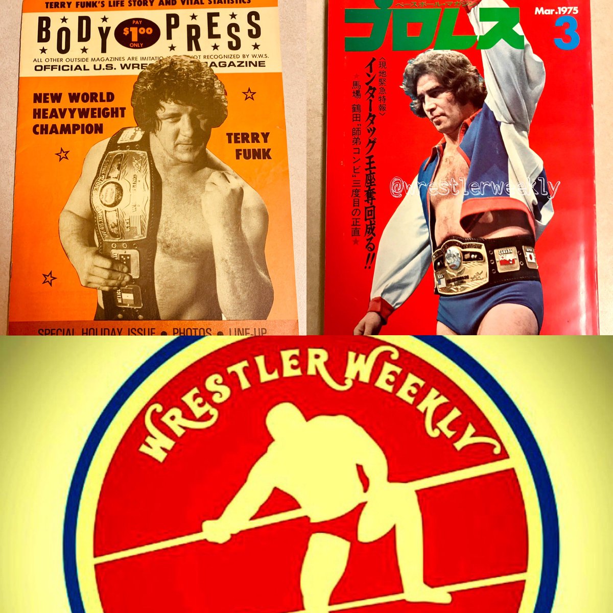 wrestlerweekly's tweet photo. WRESTLER WEEKLY CHAMPS on Wednesdays! It’s a GREAT DAY to be a Rasslin’ Fan! #wwChamps #TerryFunk #JackBrisco #NWA #SR https://t.co/WsfjVdfUSe