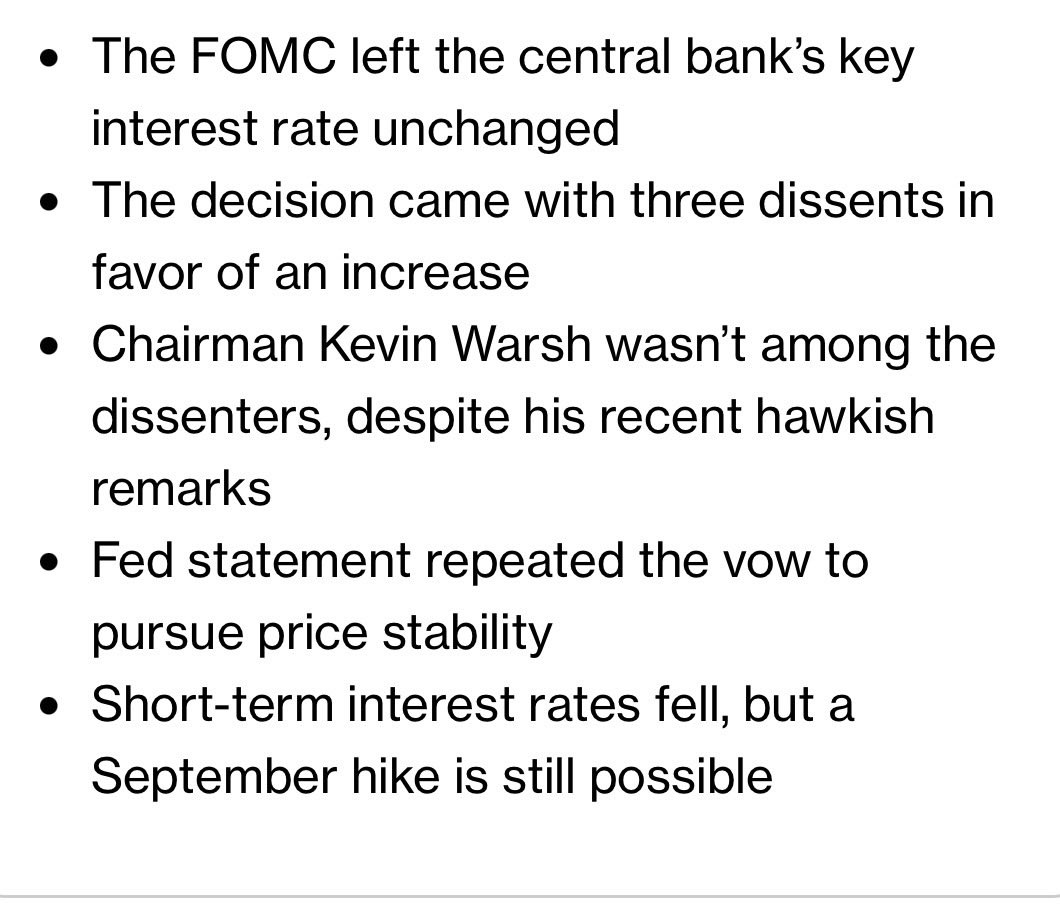 tefans4's tweet photo. Fed holds rates steady but 3 officials dissent favoring a hike. https://t.co/bBH5ZzOaD0