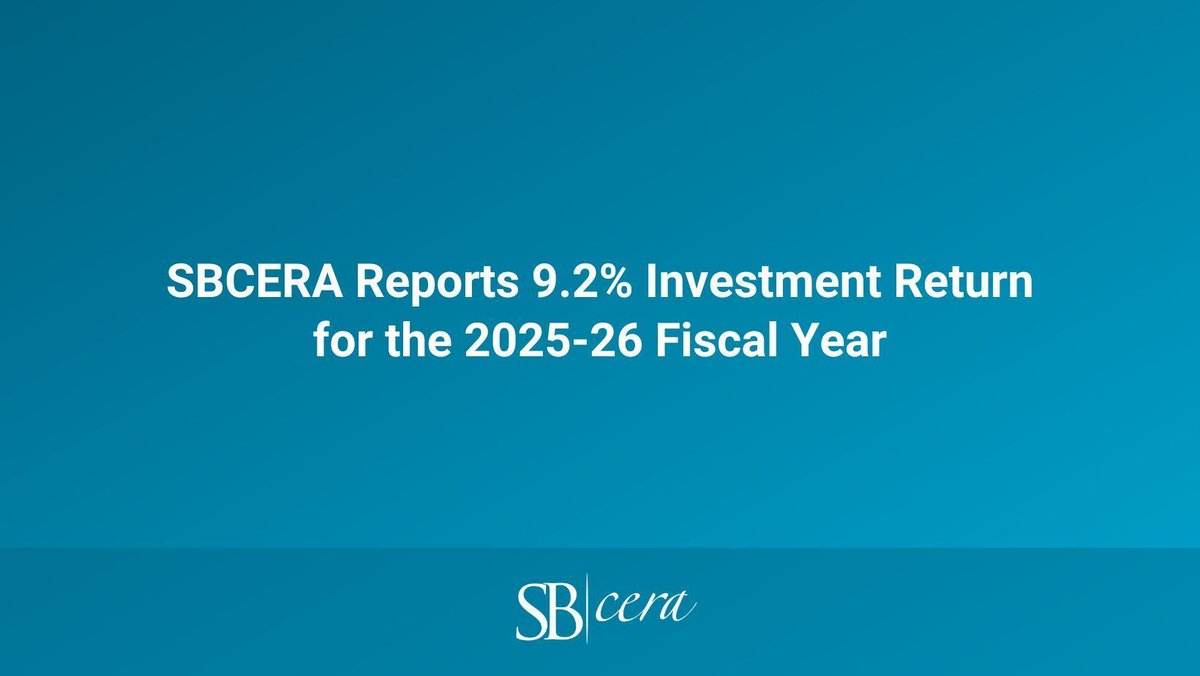 SBCERA's tweet photo. The San Bernardino County Employees' Retirement Association (SBCERA) announces a 9.2% net investment return for the 12-month period ending June 30, 2026. Total assets stood at $17.7 billion at the close of the fiscal year.

This return exceeded SBCERA's assumed rate of return and reflects the continued strength of a diversified investment portfolio designed to generate sustainable long-term results. Guided by disciplined governance, prudent risk management, and disciplined investment management, SBCERA remains well positioned to fulfill its long-term commitments to members.

"Our investment strategy is intentionally built for the long term," said Jared Newcomer, Chair of the SBCERA Investment Committee. "While markets naturally experience periods of change, our disciplined approach allows us to remain focused on protecting the fund and delivering sustainable returns that support retirement security for generations to come."

Read more: https://t.co/5mB79hl7ZL