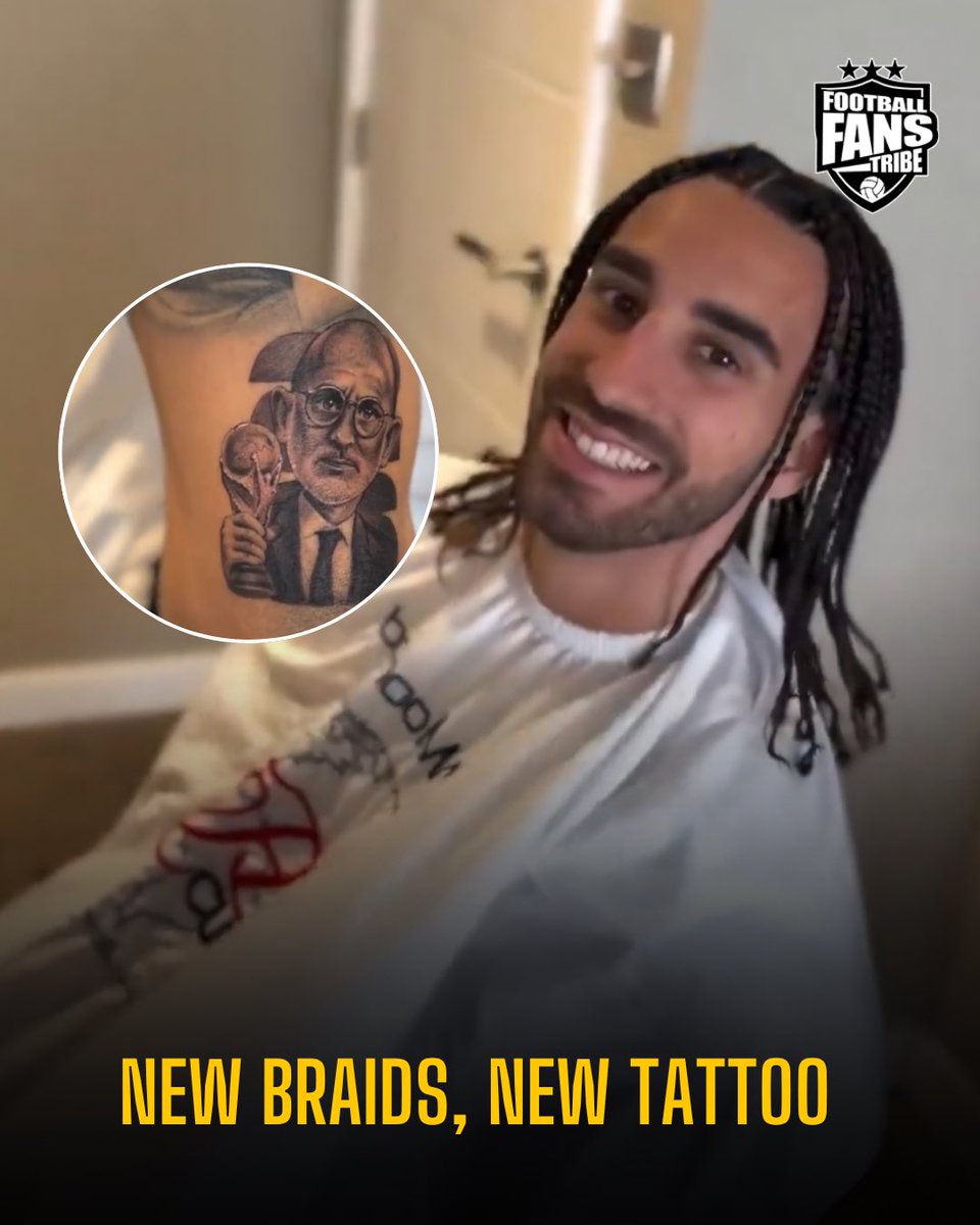 FansTribeHQ's tweet photo. ✂️🇪🇸Marc Cucurella is keeping the changes coming with NO curls and a fresh new permanent tattoo in tribute to Spain boss Luis de la Fuente💈✨
#MarcCucurella #TeamSpain #LaRoja #LuisDeLaFuente https://t.co/7CqxUkuZ7k