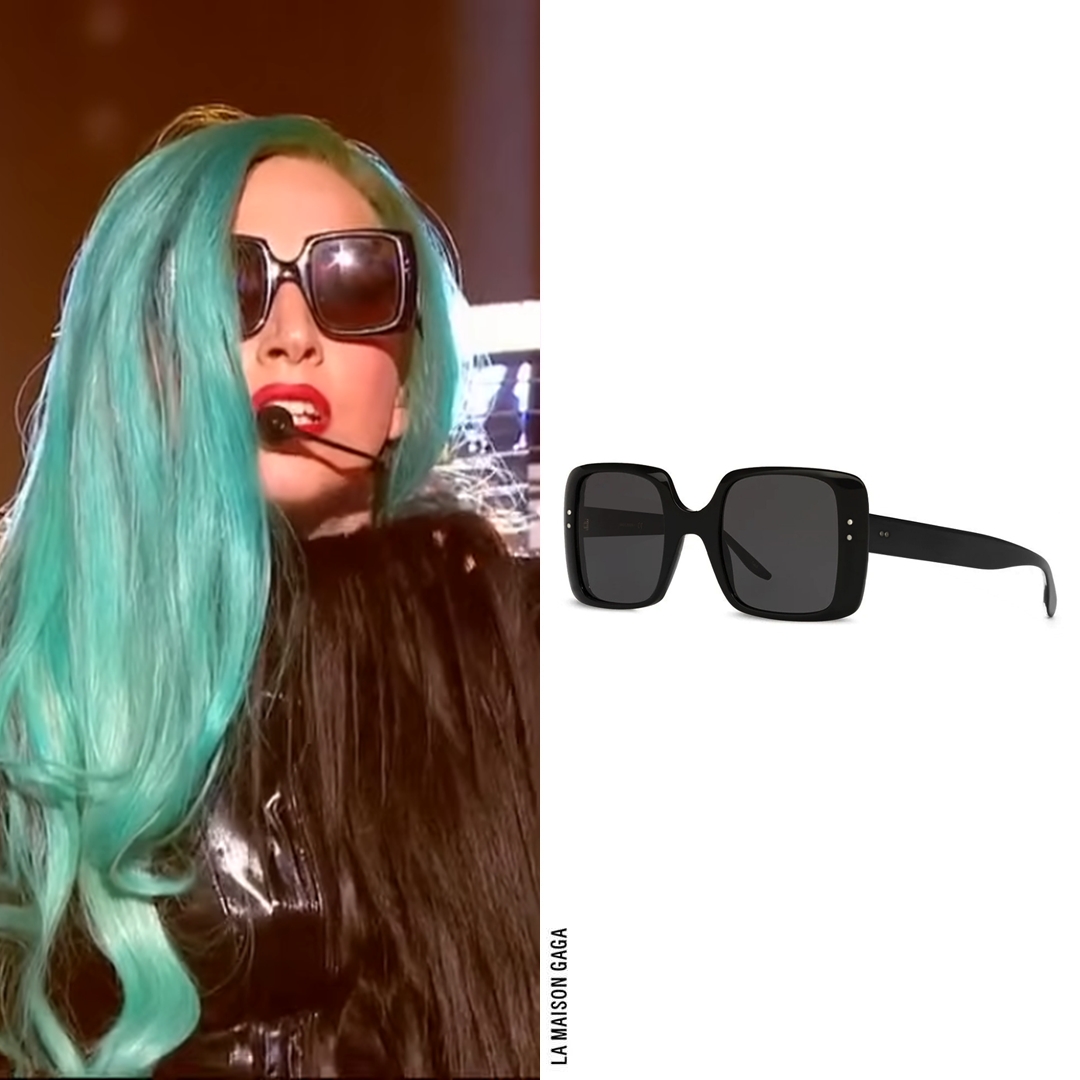 LaMaisonGaga_'s tweet photo. Lady Gaga performed on X-Factor France wearing custom @CharlieLeMindu tear-away half latex-half hair jacket, #DAccori cropped sheer glove top with padded shoulders, vintage #FrameFrance sunglasses and customized @PleaserShoes booties! https://t.co/pNujjvN4rB