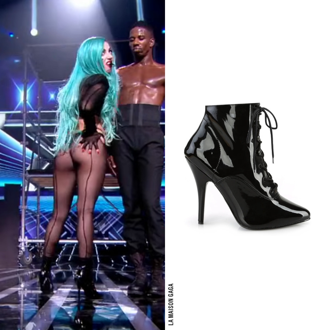 LaMaisonGaga_'s tweet photo. Lady Gaga performed on X-Factor France wearing custom @CharlieLeMindu tear-away half latex-half hair jacket, #DAccori cropped sheer glove top with padded shoulders, vintage #FrameFrance sunglasses and customized @PleaserShoes booties! https://t.co/pNujjvN4rB