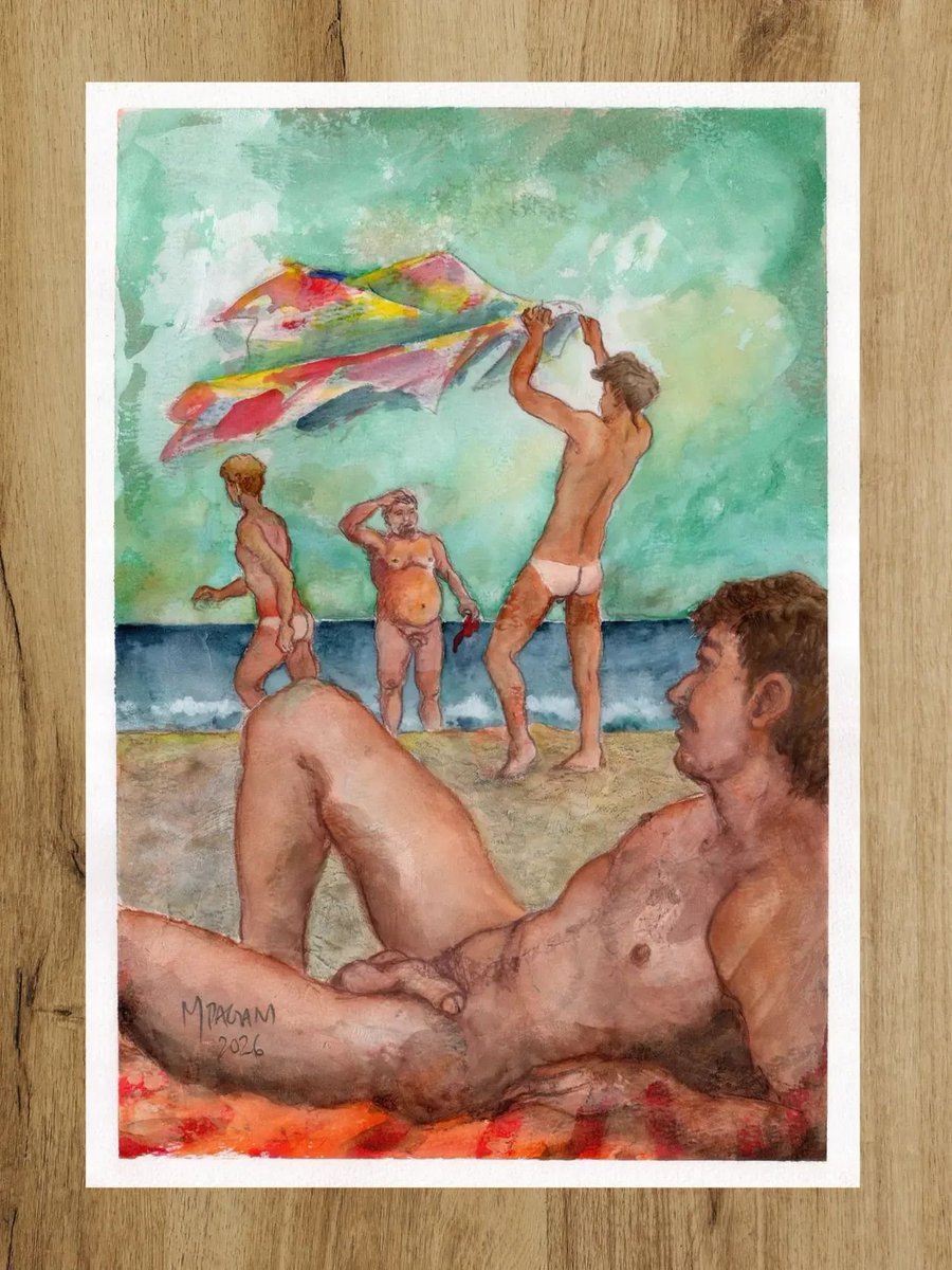 murilo_pagani's tweet photo. .
"1982, the last summer of free love 2", series, 2026
"1982, o último verão do amor livre 2", série, 2026
.
Watercolor and colored pencil on textured paper
(15 x10,5in / 39x27cm)
. 
USD$600
. 
More information by DM
.
#watercolor #drawing #painting #ilustration #gayart https://t.co/E6AdAoaBFm