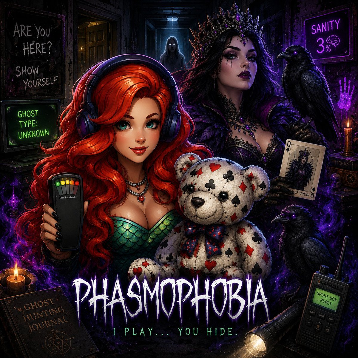 RoseCuycuy's tweet photo. We are getting spooky tonight! Let's hunt some ghosts! We will be starting tonight at 4pm PT/7pm ET playing Phasmophobia, starting off the night with @redrumdoll77 then joining @Acesfullovrkngs later! https://t.co/lh2TYzzn8F #GetWetSports #CuddleCouncil #TheUnderground https://t.co/k5FVh3Gk6p