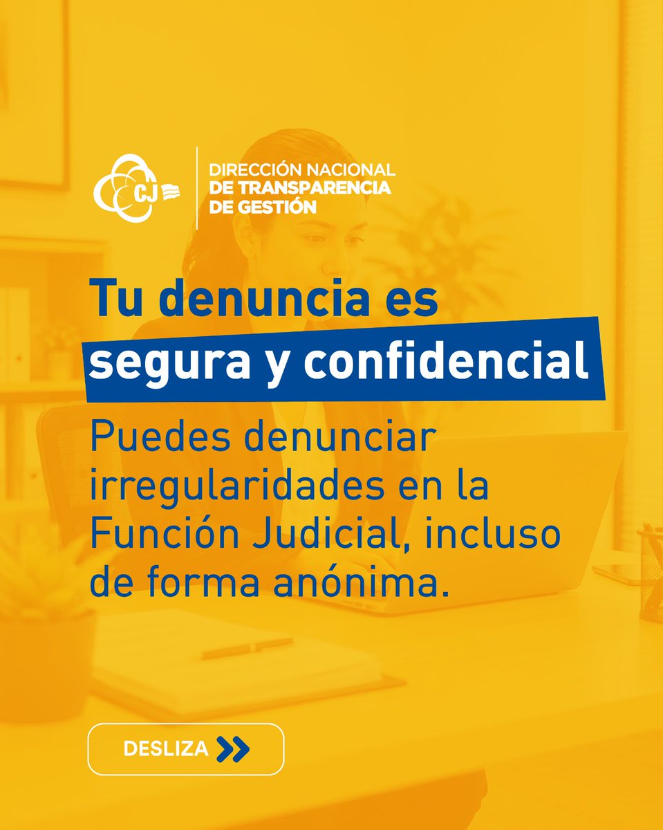 CJTransparencia's tweet photo. Las denuncias ciudadanas sobre posibles irregularidades en la #FunciónJudicial se manejan bajo estricta reserva y confidencialidad.

📲Guarda este carrusel con los canales oficiales de denuncia habilitados a nivel nacional.
 
#JusticiaConIndependenciaCJ ⚖️ https://t.co/1KX9rLZm18