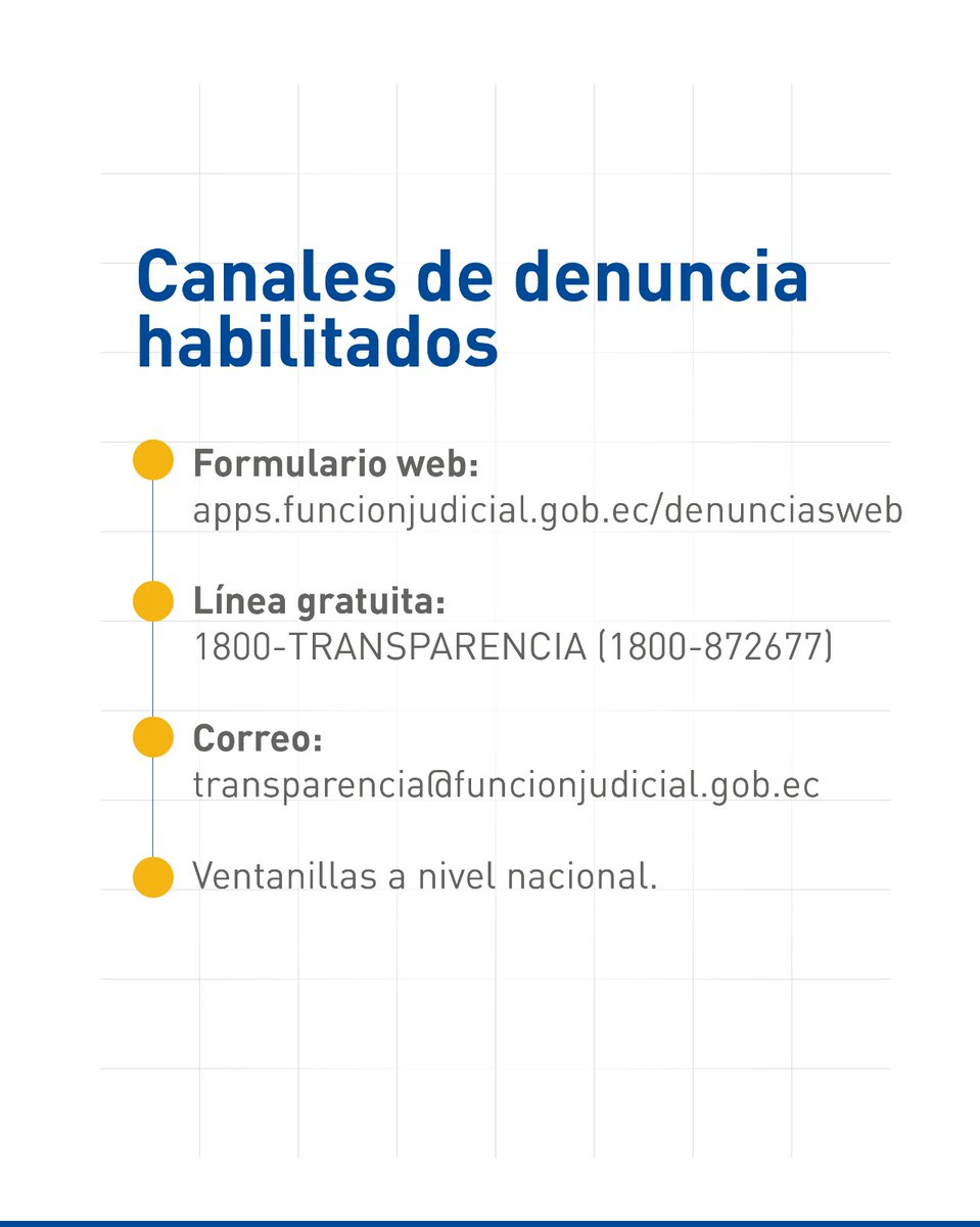 CJTransparencia's tweet photo. Las denuncias ciudadanas sobre posibles irregularidades en la #FunciónJudicial se manejan bajo estricta reserva y confidencialidad.

📲Guarda este carrusel con los canales oficiales de denuncia habilitados a nivel nacional.
 
#JusticiaConIndependenciaCJ ⚖️ https://t.co/1KX9rLZm18