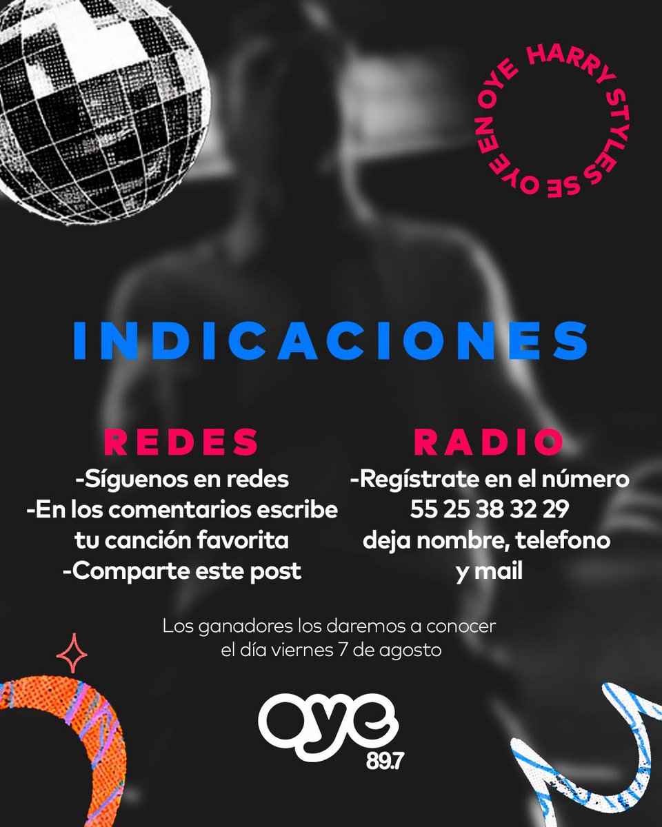 Oye897's tweet photo. ¡DE JARRA CON HARRY STYLES! 🪩🤯

Así es… ¡Su momento ha llegado! ¿Quieres ir al concierto de #HarryStyles ? Pero además con amigos y viaje en limo? 

En Oye 89.7fm te consentimos, sigue las indicaciones tanto de redes y de radio 

#togethertogethertour #HarryStylesEnOye https://t.co/o5RmwRAmEf