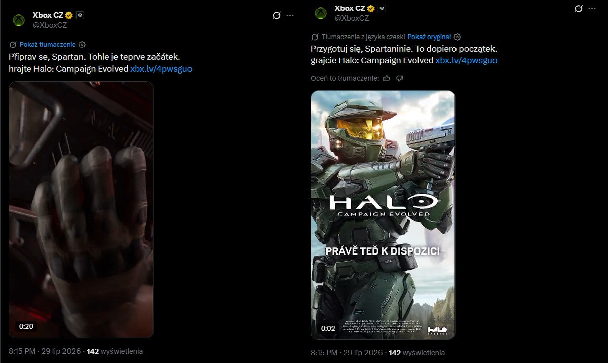 RexRXN's tweet photo. @Ambasador_EPP Ktoś wrzucił w jakąś atrapę tłumacza post z czeskiego konta Xbox i wyszedł jakiś taki egzotyczny kwiatek. Tutaj post z czeskiego konta przed i po tłumaczeniu https://t.co/yiQkw9qo8H