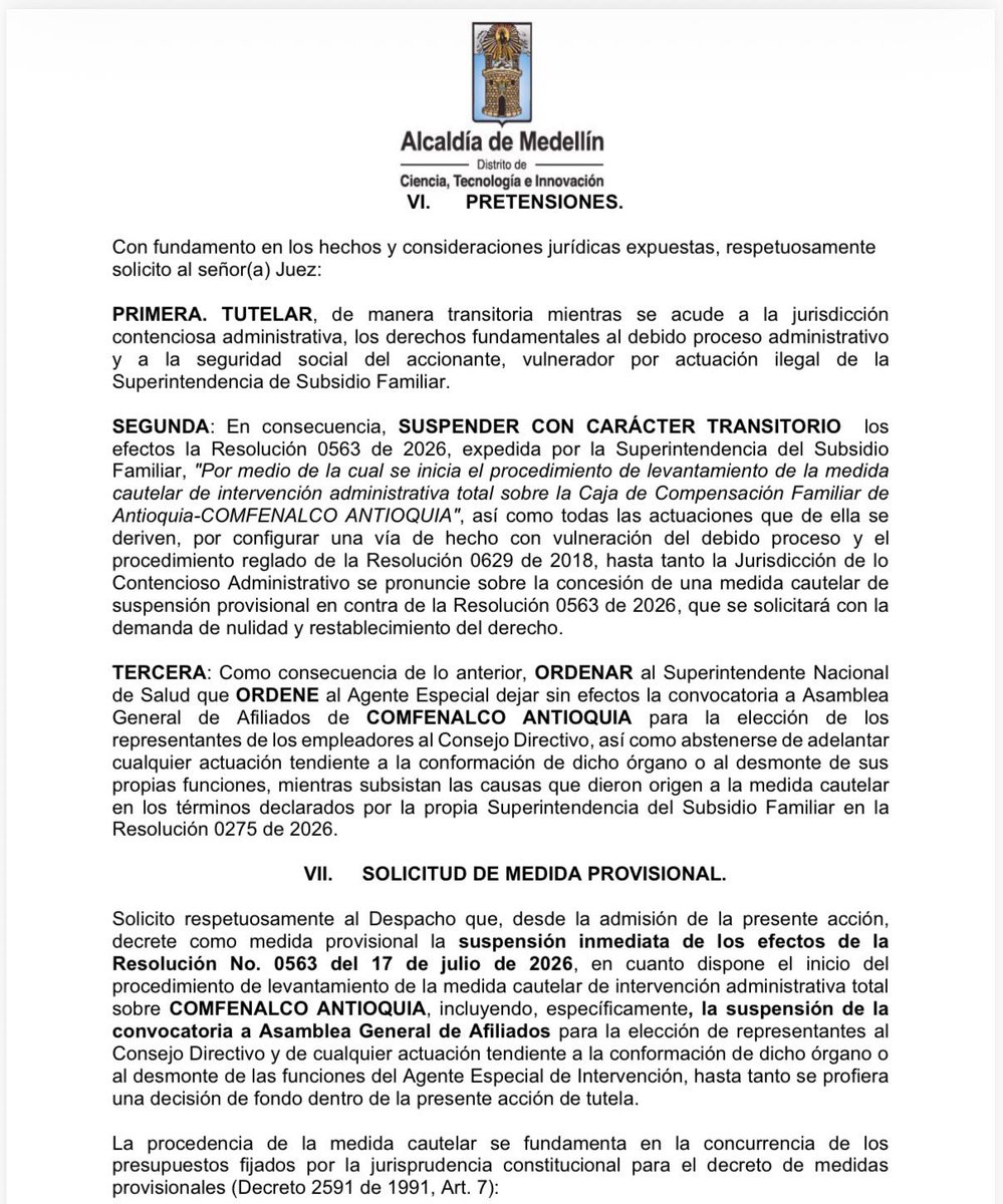 FicoGutierrez's tweet photo. ‼️Petro se quiere tomar a COMFENALCO Antioquia antes de irse, para dejar atornillada la junta directiva y el gerente. No lo vamos a permitir.

Desde la Alcaldía, junto con la Gobernación, el sector empresarial y cientos de ciudadanos, acudimos a la Justicia. Ya presentamos una tutela con medida cautelar para defender a COMFENALCO.

Esperamos que la Procuraduría continúe ejerciendo una vigilancia estricta. Nadie está por encima de la ley.

Al presidente Petro podrá no importarle violar la ley, pero a sus ministros y funcionarios les hago un llamado: no se presten para actuaciones ilegales. Cumplan la Constitución y la ley.
