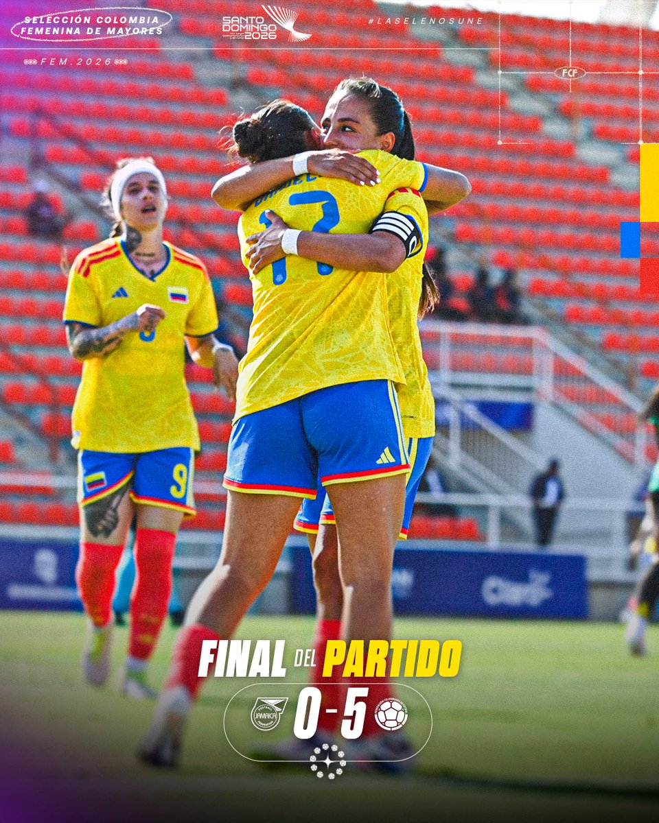 FCFSeleccionCol's tweet photo. ¡𝗙𝗜𝗡𝗔𝗟 𝗗𝗘𝗟 𝗣𝗔𝗥𝗧𝗜𝗗𝗢! 

Gran victoria de nuestra Selección Colombia Femenina de Mayores en su debut 🆚 🇯🇲

🇨🇴 5-0 🇯🇲
⚽️ Kelly Ibargüen X2, Daniela Garavito, Ana González, María Baldovino 

#ConOrgulloColombiano🇨🇴 https://t.co/ySjP5zwk6m