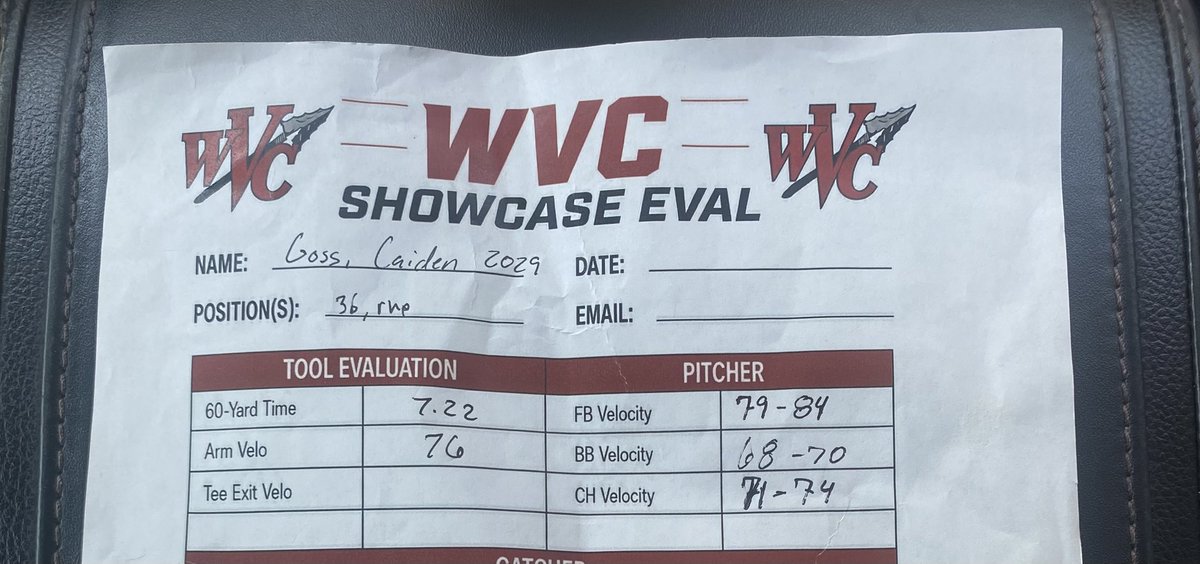 CaidenGoss's tweet photo. Hit a new FB velo PR of 84 mph today at the @WVCBaseball camp! Big thanks to @CoachBidds5, @troystrack1, and @CaydenTaylor55 for a great camp and awesome feedback. Looking forward to being back next year! https://t.co/LEd9x4aFad